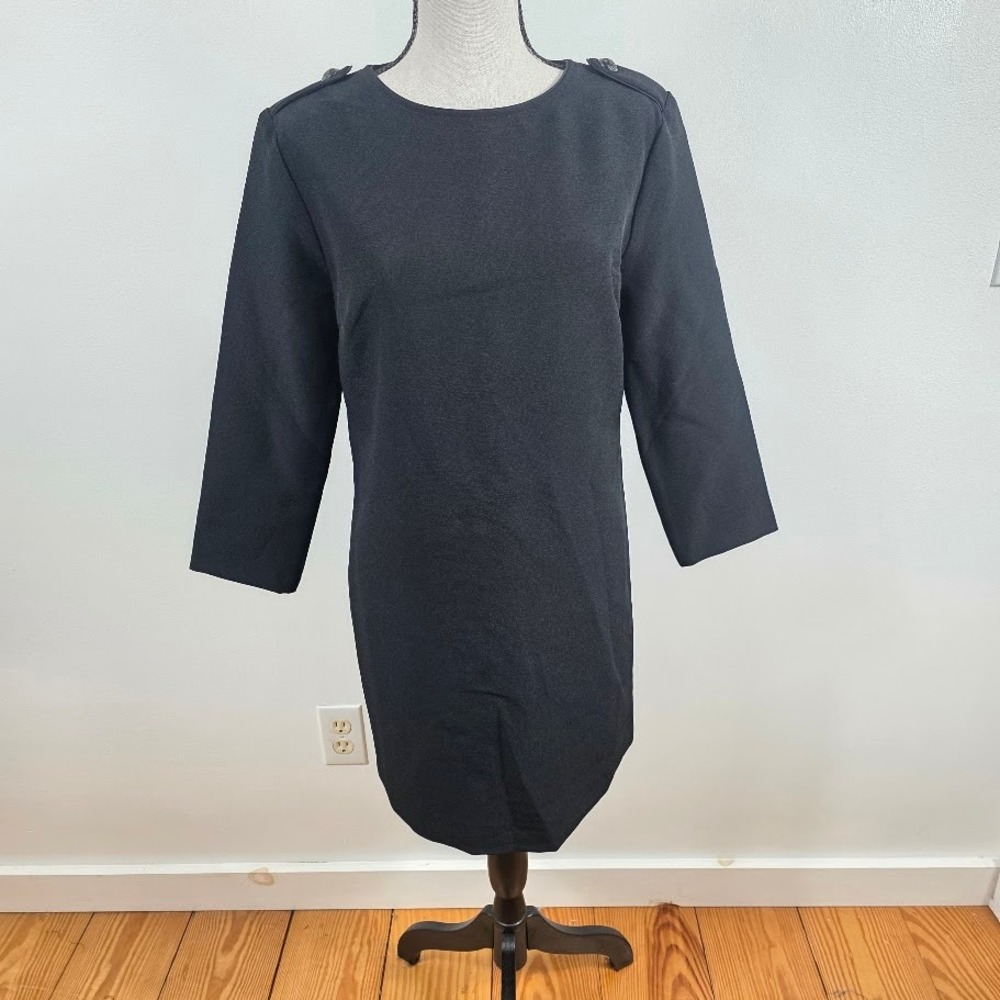 The KooplesHiver Shift Dress Women Size M Black Epaulette 3/4 Sleeve FROB25013K